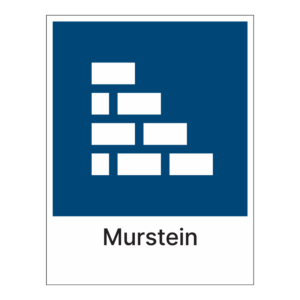 Kildesorteringsskilt: "Murstein" m/tekst under