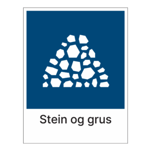 Kildesorteringsskilt: "Stein og grus" m/tekst under