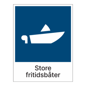 Kildesorteringsskilt: "Store fritidsbåter" m/tekst under