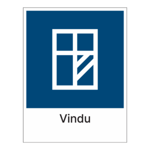 Kildesorteringsskilt: "Vindu" m/tekst under