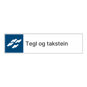 Kildesorteringsskilt: "Tegl og takstein" m/tekst ved siden av