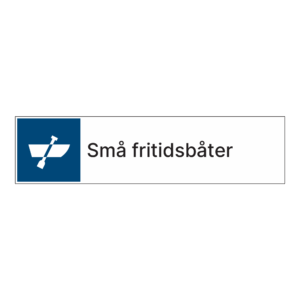 Kildesortering klistremerke: "Små fritidsbåter" m/tekst ved siden av