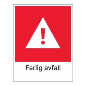Kildesorteringsskilt: "Farlig avfall" m/tekst under