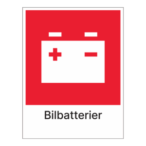 Kildesorteringsskilt: "Bilbatterier" m/tekst under