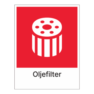 Kildesorteringsskilt: "Oljefilter" m/tekst under