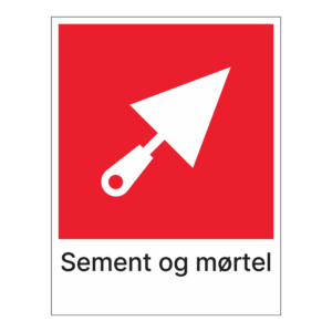 Kildesorteringsskilt: "Sement og mørtel" m/tekst under