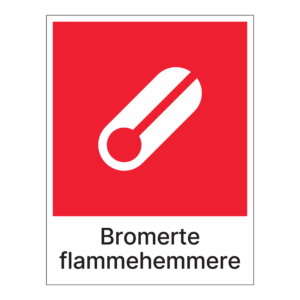 Kildesorteringsskilt: "Bromerte flammehemmere" m/tekst under