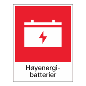 Kildesorteringsskilt: "Høyenergibatterier" m/tekst under