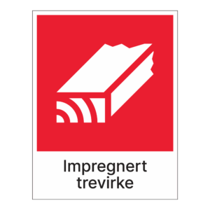 Kildesorteringsskilt: "Impregnert trevirke" m/tekst under