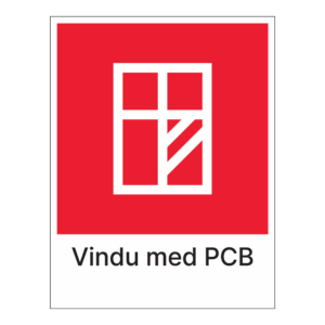 Kildesorteringsskilt: "Vindu med PCB" m/tekst under