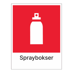 Kildesortering klistremerke: "Spraybokser" m/tekst under