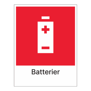 Kildesortering klistremerke: "Batterier" m/tekst under
