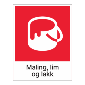 Kildesortering klistremerke: "Maling, lim og lakk" m/tekst under