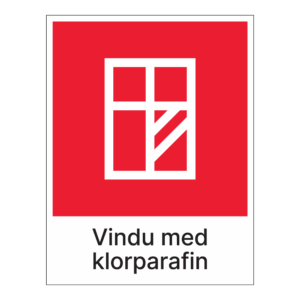 Kildesortering klistremerke: "Vindu med klorparafin" m/tekst under