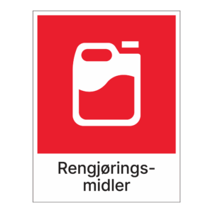 Kildesortering klistremerke: "Rengjøringsmidler" m/tekst under