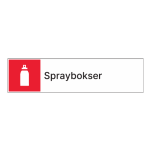 Kildesorteringsskilt: "Spraybokser" m/tekst ved siden av