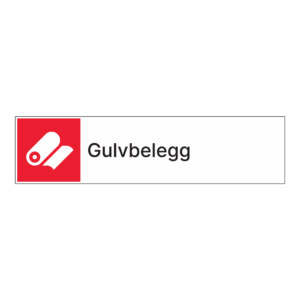 Kildesorteringsskilt: "Gulvbelegg" m/tekst ved siden av