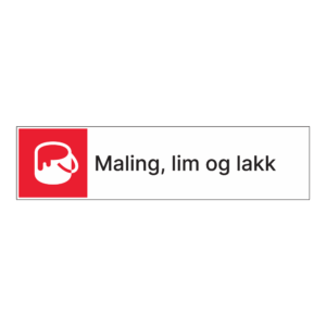 Kildesorteringsskilt: "Maling, lim og lakk" m/tekst ved siden av