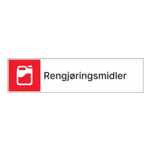 Kildesorteringsskilt: "Rengjøringsmidler" m/tekst ved siden av