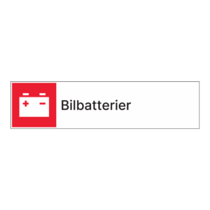 Kildesortering klistremerke: "Bilbatterier" m/tekst ved siden av