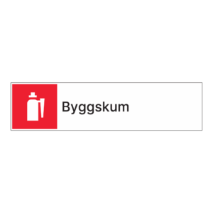 Kildesortering klistremerke: "Byggskum" m/tekst ved siden av