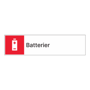 Kildesortering klistremerke: "Batterier" m/tekst ved siden av