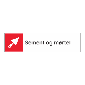 Kildesortering klistremerke: "Sement og mørtel" m/tekst ved siden av