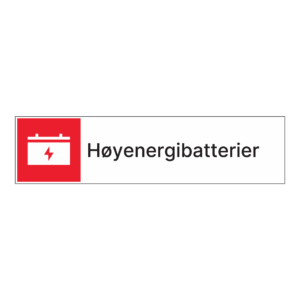 Kildesortering klistremerke: "Høyenergibatterier" m/tekst ved siden av