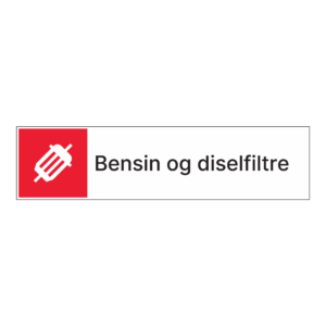 Kildesortering klistremerke: "Bensin og dieselfiltre" m/tekst ved siden av