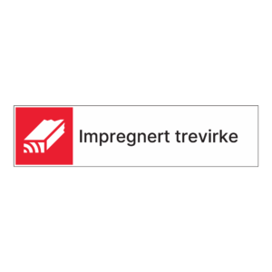 Kildesortering klistremerke: "Impregnert trevirke" m/tekst ved siden av