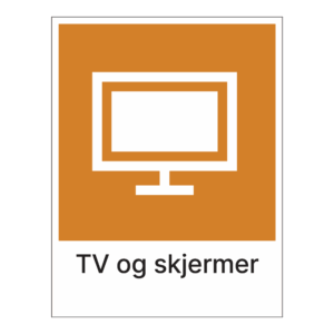 Kildesorteringsskilt: "TV og skjermer" m/tekst under