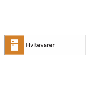 Kildesortering klistremerke: "Hvitevarer" m/tekst ved siden av