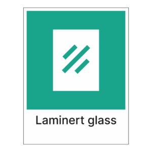 Kildesortering klistremerke: "Laminert glass" m/tekst under