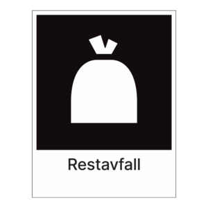 Kildesorteringsskilt: "Restavfall" m/tekst under