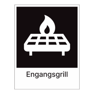 Kildesorteringsskilt: "Engangsgrill" m/tekst under