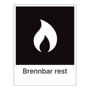Kildesortering klistremerke: "Brennbar rest" m/tekst under