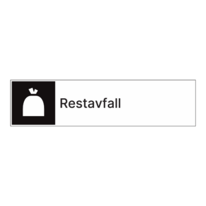 Kildesorteringsskilt: "Restavfall" m/tekst ved siden av