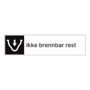 Kildesortering klistremerke: "Ikke brennbar rest" m/tekst ved siden av