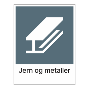 Kildesorteringsskilt: "Jern og metaller" m/tekst under