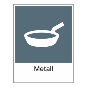 Kildesorteringsskilt: "Metall" m/tekst under