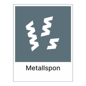 Kildesorteringsskilt: "Metallspon" m/tekst under