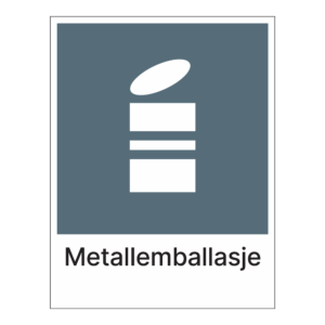 Kildesortering klistremerke: "Metallemballasje" m/tekst under