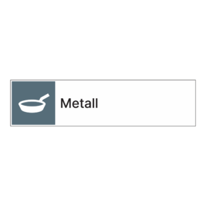 Kildesorteringsskilt: "Metall" m/tekst ved siden av