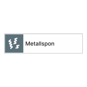 Kildesortering klistremerke: "Metallspon" m/tekst ved siden av