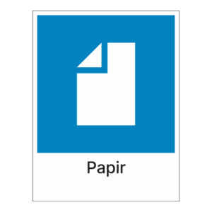 Kildesorteringsskilt: "Papir" m/tekst under