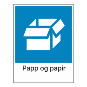 Kildesorteringsskilt: "Papp og papir" m/tekst under