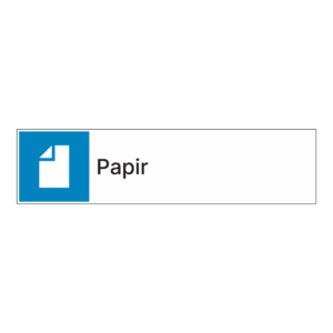 Kildesorteringsskilt: "Papir" m/tekst ved siden av