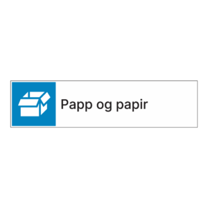 Kildesortering klistremerke: "Papp og papir" m/tekst ved siden av