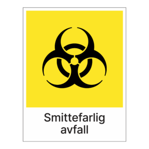 Kildesorteringsskilt: "Smittefarlig avfall" m/tekst under
