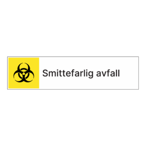 Kildesorteringsskilt: "Smittefarlig avfall" m/tekst ved siden av